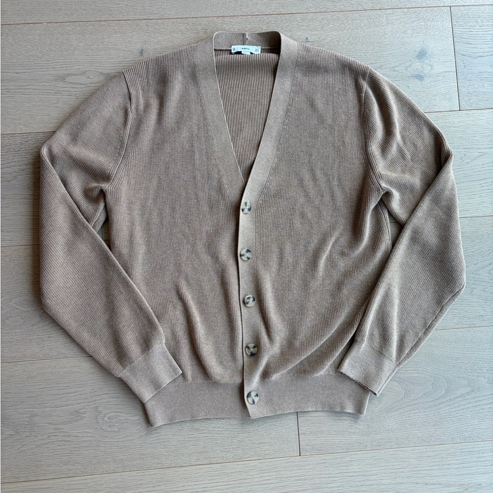 Mango Men's Light Brown V-Neck Button Cardigan